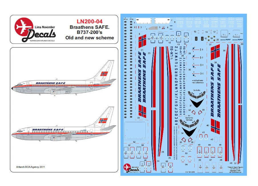 Lima November LN200-04 1:200 Braathens SAFE Boeing 737-200 old and new scheme for the Hasegawa kit