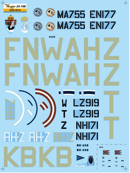 Vingtor Decals 24-108 1:24 Supermarine Spitfire Mk.IXc - North Weald Wing, RAF