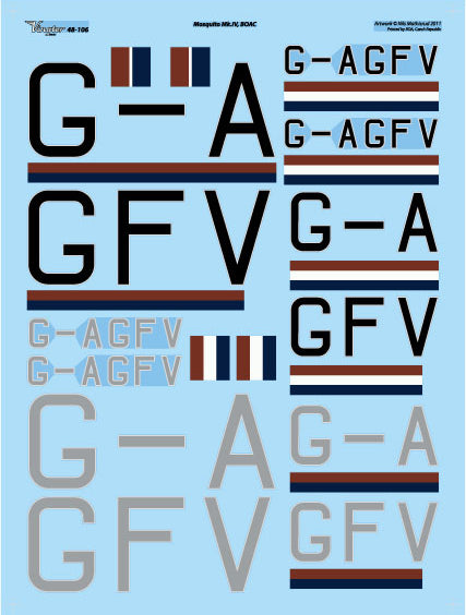 Vingtor Decals 48-106 1:48 de Havilland Mosquito Mk.IV British Overseas Airways Corporation G-AGFV in choice of 3 schemes