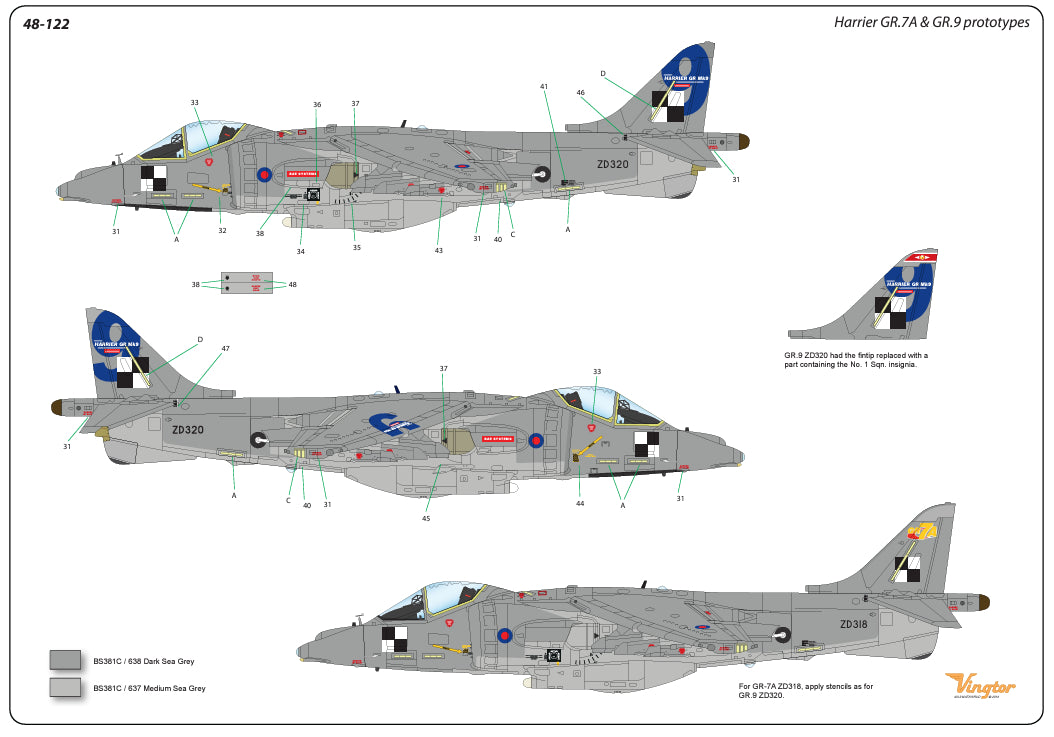 Vingtor Decals 48-122 1:48 BAe Harrier - Test & demonstration aircraft #4