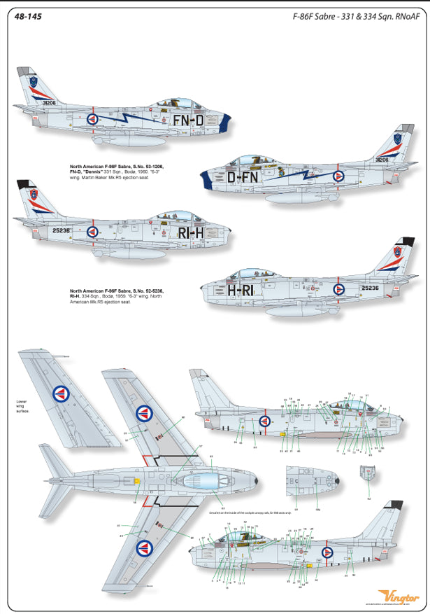 Vingtor Decals 48-145 1:48 North-American F-86F Sabre, 331 & 334 Sqns. RNoAF