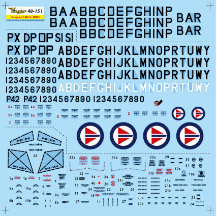 Vingtor Decals 48-151 1:48 de Havilland Vampire F.3 - RNAF