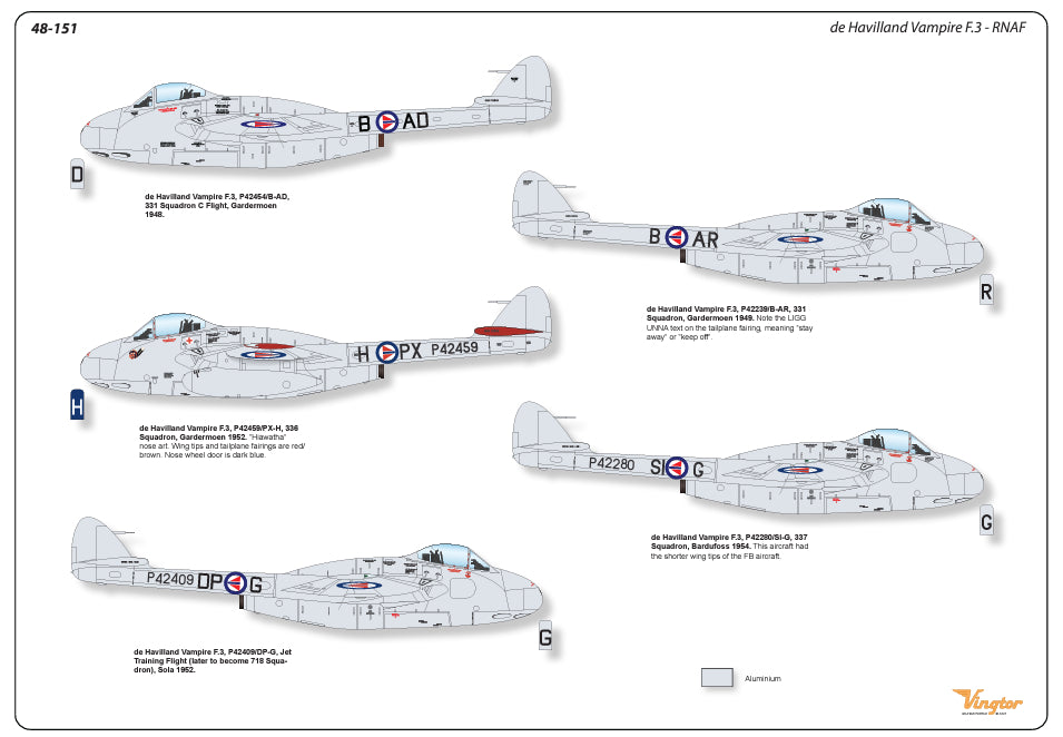 Vingtor Decals 48-151 1:48 de Havilland Vampire F.3 - RNAF