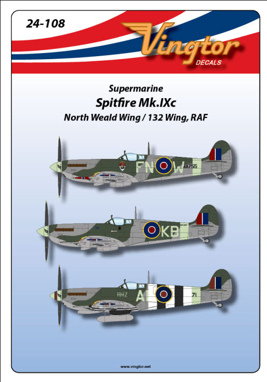 Vingtor Decals 24-108 1:24 Supermarine Spitfire Mk.IXc - North Weald Wing, RAF