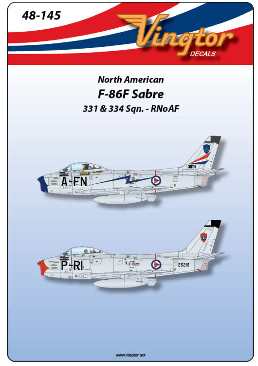 Vingtor Decals 48-145 1:48 North-American F-86F Sabre, 331 & 334 Sqns. RNoAF