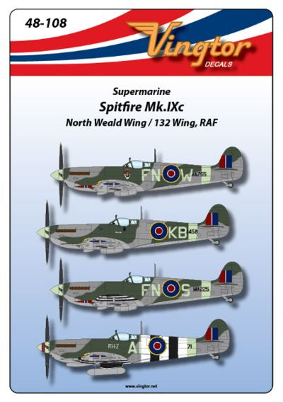 Vingtor Decals 48-108 1:48 Supermarine Spitfire Mk.IXc North Weald 132 Wing RAF