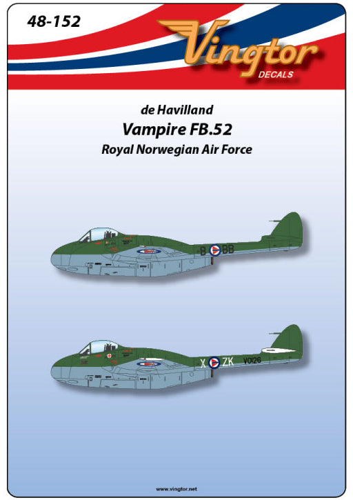 Vingtor Decals 48-152 1:48 de Havilland Vampire FB.52 - RNAF