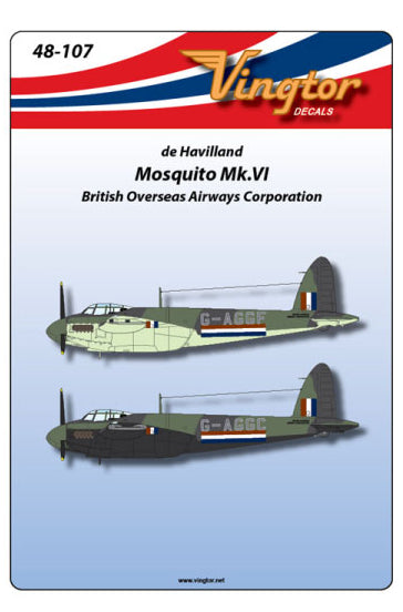 Vingtor Decals 48-107 1:48 de Havilland Mosquito Mk.VI British Overseas Airways Corporation.