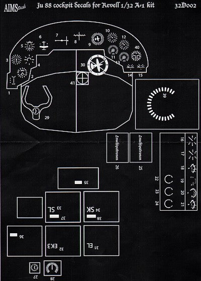 Aims 32D002 1:32 Junkers Ju-88A-1 cockpit instrument details
