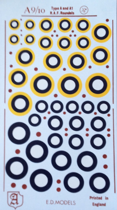 Almark A09/10 1:72 RAF Type A and A1 National Insignia/Roundels for fighters (RAF roundels)
