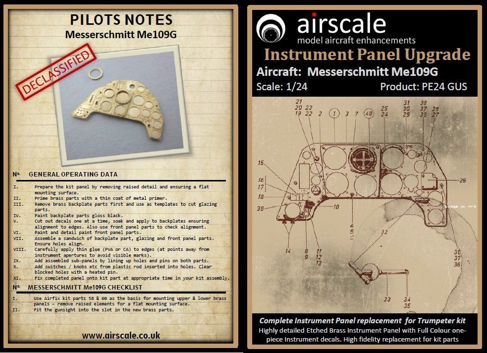 Airscale PE24GUS 1:24 Messerschmitt Bf-109G-2/Bf-109G-6 Multi-Media Instrument Panel