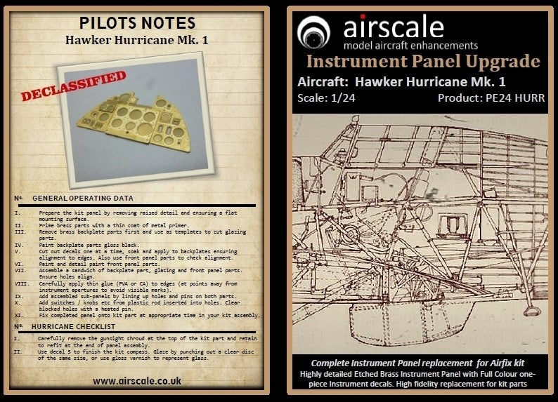 Airscale PE24HUR 1:24 Hawker Hurricane Mk.I Multi-Media Instrument Panel