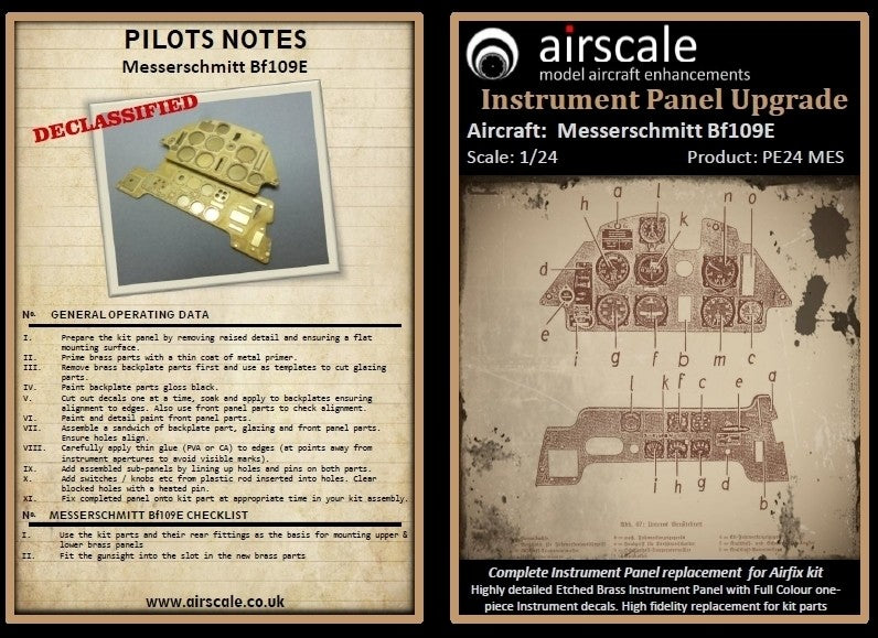Airscale PE24MES 1:24 Messerschmitt Bf-109E Multi-Media Instrument Panel