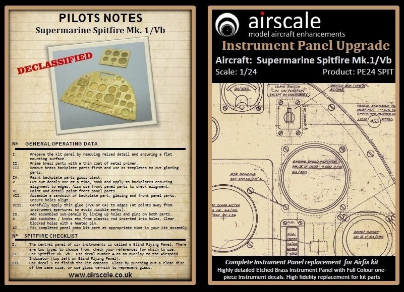 Airscale PE24SPIT 1:24 Supermarine Spitfire Mk.Ia/Mk.Vb Multi-Media Instrument Panel