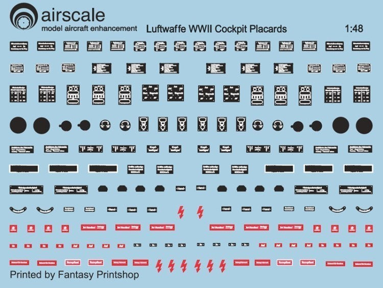 Airscale AS48SCH 1:48 WWII Luftwaffe/German Cockpit Placards