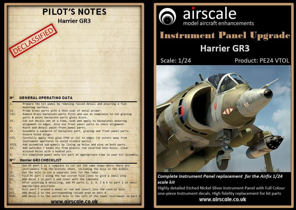 Airscale PE24VTOL 1:24 Hawker-Siddeley Harrier GR.1/3 Instrument Panel [GR.1/McDonnell-Douglas AV-8A GR.3]