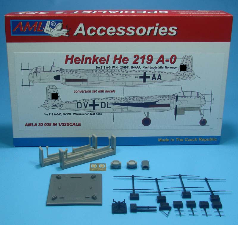 AML A32028 1:32 Heinkel He-219A-0 The conversion set with decals. Includes resin radar aerials