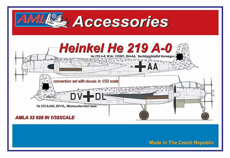 AML A32028 1:32 Heinkel He-219A-0 The conversion set with decals. Includes resin radar aerials