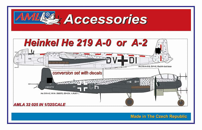 AML A32025 1:32 Heinkel He-219A-0 or He-219A-2 The conversion set with decals
