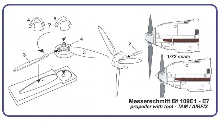 AML A72028 1:72 Messerschmitt Bf-109E-3/Bf-109E-4 (propeller set with tool)