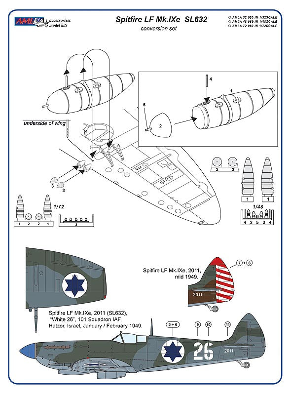 AML A72069 1:72 German fuel tanks for the Supermarine Spitfire Mk.IXe - in Israeli AF service