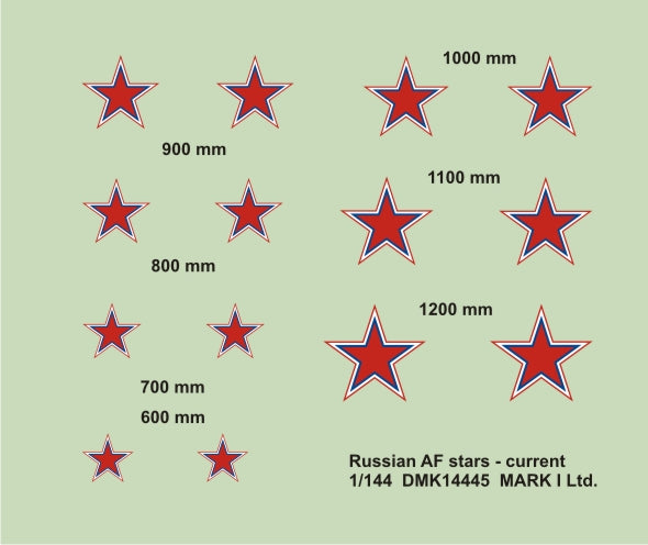 Mark I Decals DMK14445 1:144 Soviet Air Force stars, modern (size 600, 700, 800, 900, 1000, 1100, 1200 mm), 2 sets