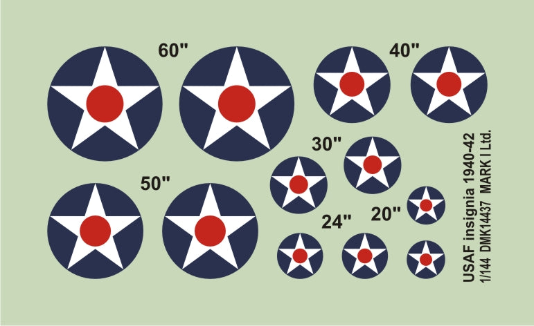 Mark I Decals DMK14437 1:144 USAAC/USAAF Insignia, 1940-42, 2 sets