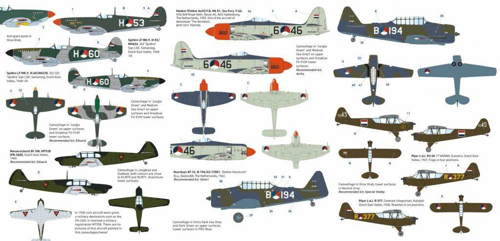 Dutch Decal DD48077 1:48 Beaver, Supermarine Spitfire, Harvard, Piper L-4, Beaver KLu en Kroonduif, Messerschmitt Bf-108