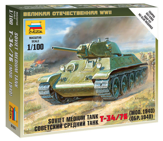 Zvezda 6101 1:100 Soviet T-34 Soviet Medium Tank - Snap Fit