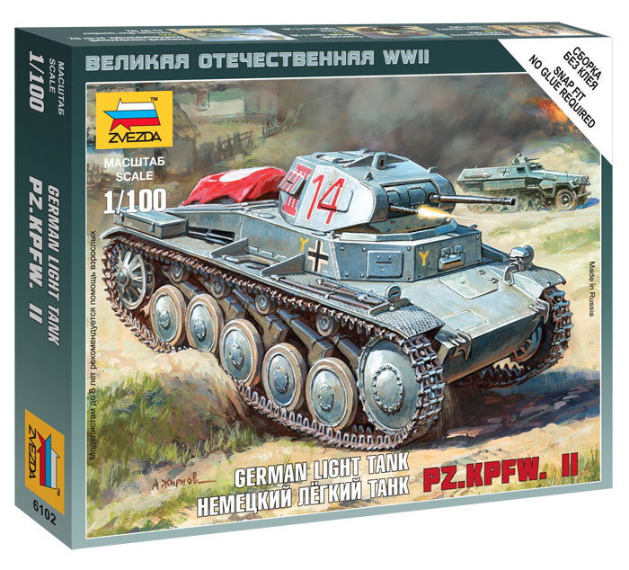 Zvezda 6102 1:100 Pz.Kpfw.II German Light Tank - Snap Fit