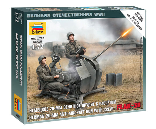 Zvezda 6117 1:72 German 20mm Anti-Aircraft Gun Flak-38 with Crew - Snap Fit