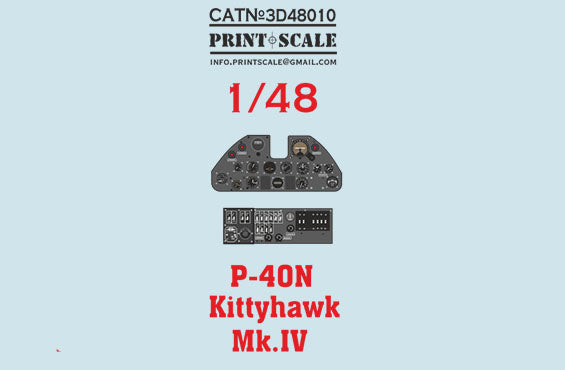 Print Scale 3D48-10 1:48 Instrumental panel Curtiss P-40N Kittyhawk Mk.lV