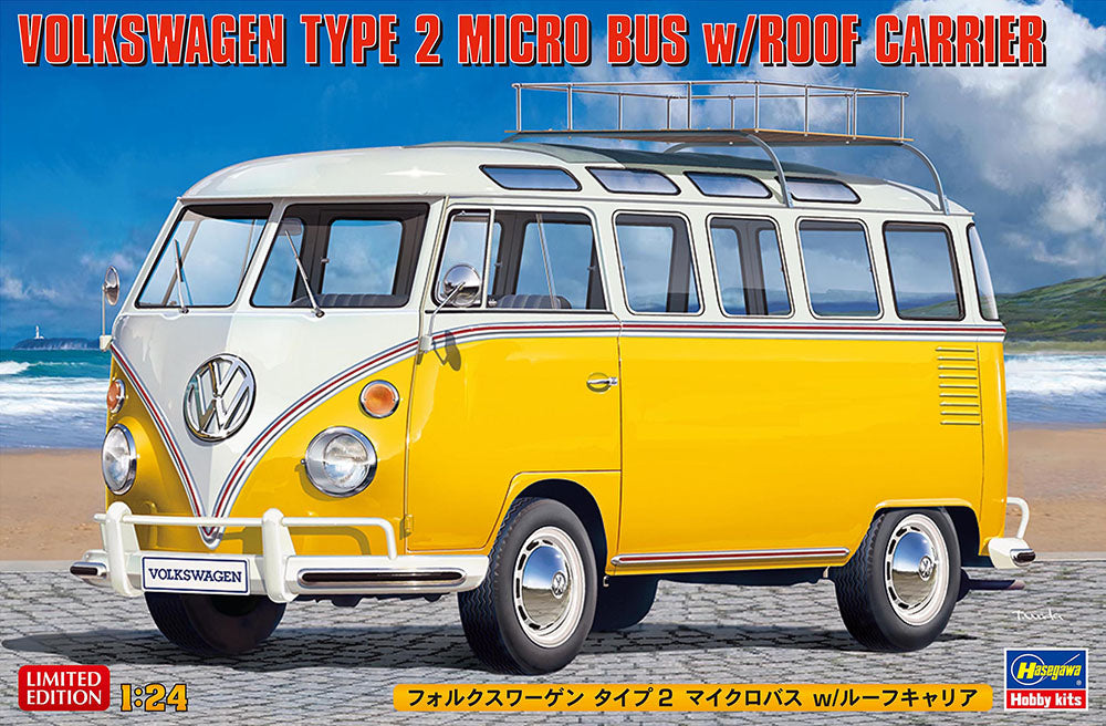 Hasegawa 20689 1:24 Volkswagen Type 2 Micro Bus with 3D CAD Roof Rack/Carrier