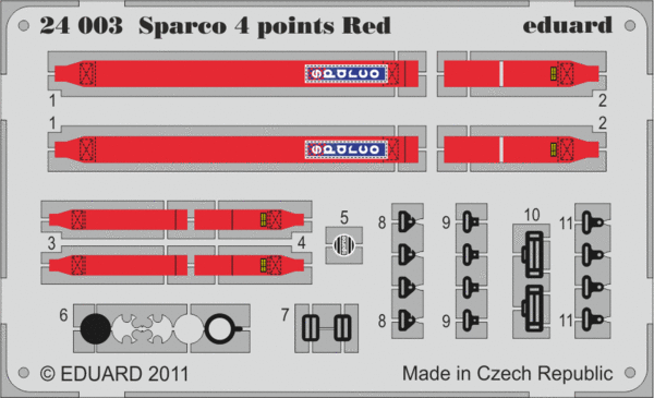 Eduard 24003 1:24 Red 'Sparco' 4 point race car seatbelts PRE-PAINTED IN COLOUR!