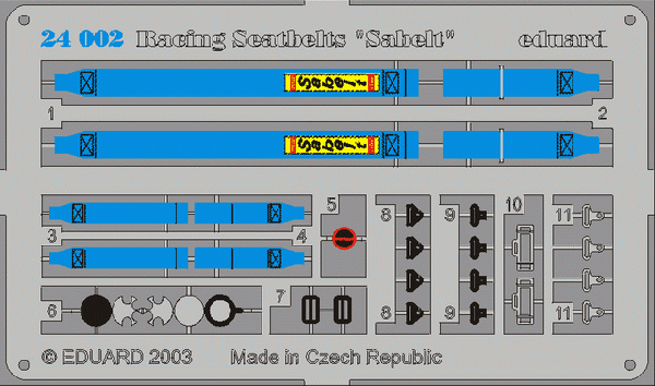 Eduard 24002 1:24 Sabelt 4 points Blue seatbelts PRE-PAINTED IN COLOUR!