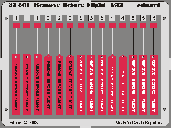 Eduard 32501 1:32 Remove Before Flight/RBF tags. 28 tags in 5 different styles