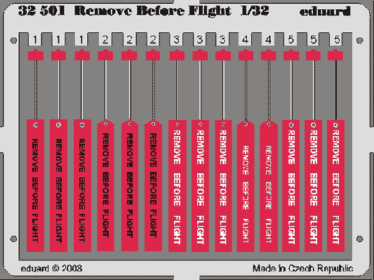 Eduard 32501 1:32 Remove Before Flight/RBF tags. 28 tags in 5 different styles