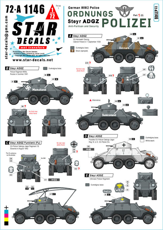 Star Decals 72-A1146 1:72 Ordnungs Polizei # 1.Anti Partisan and Security service.