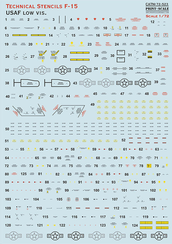 Print Scale 72523 1:72 McDonnell F-15 Technical Stencils 'Low Vis