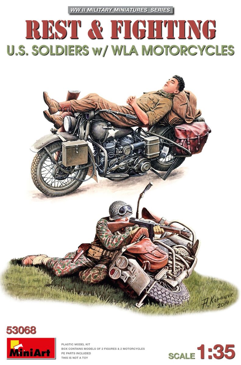 MiniArt 53068 1:35 Rest & Fighting U.S. Soldiers with WLA Motorcycles