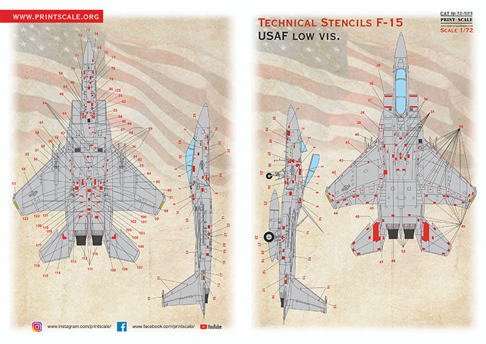 Print Scale 72523 1:72 McDonnell F-15 Technical Stencils 'Low Vis