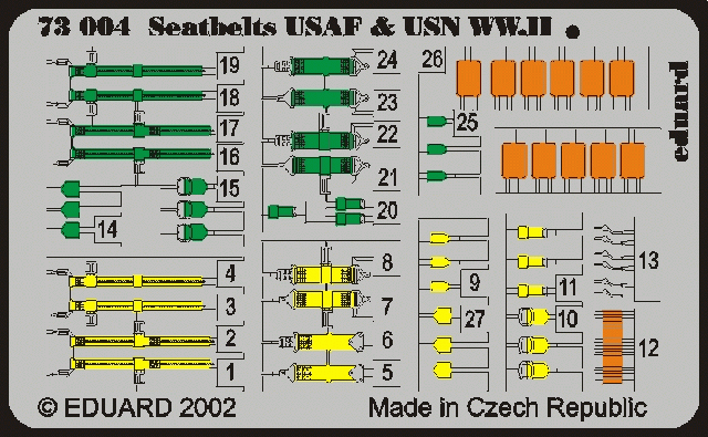 Eduard 73004 1:72 USAF and USN WWII seatbelts PRE-PAINTED IN COLOUR!