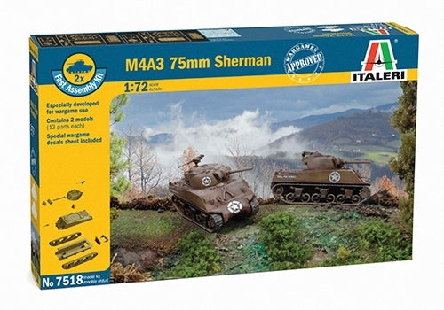 Italeri 7518 1:72 M4A3 Sherman 75mm x 2 Fast Assembly Kits