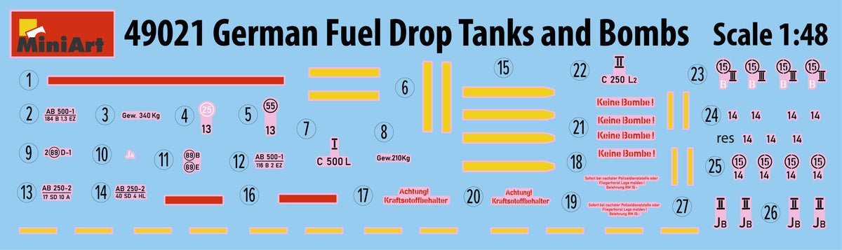 MiniArt 49021 1:48 German WWII Fuel Drop Tanks and Bombs