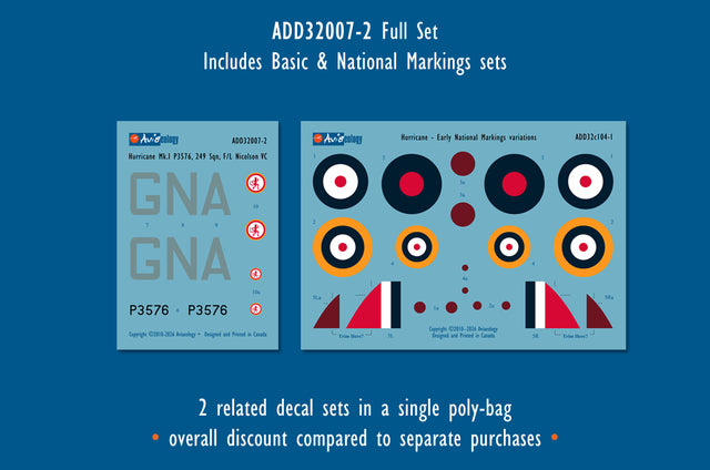 Aviaeology ADD32007-2 1:32 Hawker Hurricane Mk.I P3576 as GN•A of 249 Sqn, RAF – Nicolson VC (Full Set)