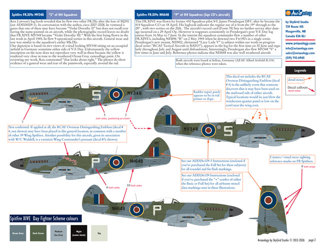 Aviaeology ADD24009-5 1:24 Supermarine Spitfire FR Mk.XIVE (low back) MV348 and NH648 of 414 Squadron, 39 Wing, RCAF (Full Set)
