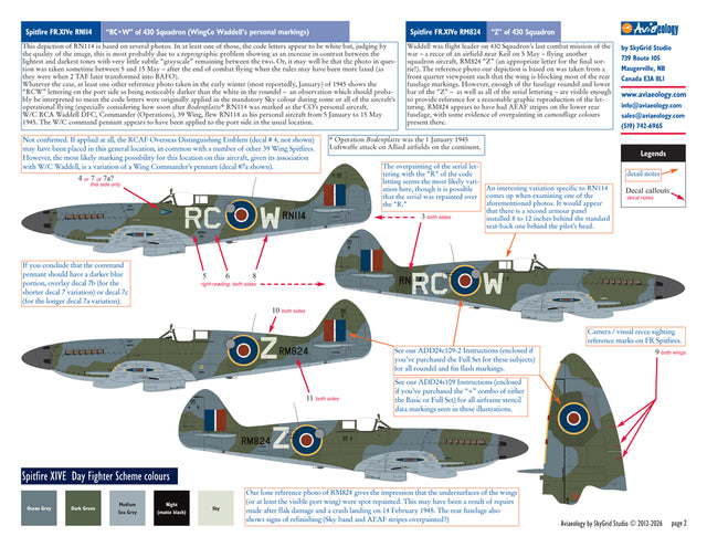 Aviaeology ADD24009-4 1:24 Supermarine Spitfire FR Mk.XIVE (high back) RM824 and RN114 as RC•W, W/C Waddell, 39 Wing, RCAF (Full Set)