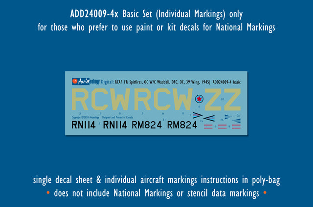 Aviaeology ADD24009-4X 1:24 Supermarine Spitfire FR Mk.XIVE (high back) RM824 and RN114 as RC•W, W/C Waddell, 39 Wing, RCAF Basic Set)