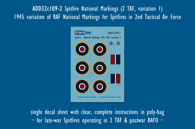 Aviaeology ADD32C109-2 1:32 Supermarine Spitfire National Markings – Late (2 TAF, 1945, variation 1)