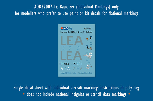 Aviaeology ADD32007-1X 1:32 Hawker Hurricane Mk.I P2961 as LE•A of 242 Sqn, RAF – McKnight aircraft (Basic Set)